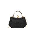 Elegant black glitter evening handbag with golden arc handle and pearl clasp detail - Black