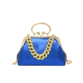 Koningsblauwe glanzende avondtas met gouden ketting en strass-sluiting - Blauw