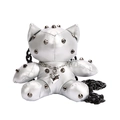 Silver punk bear bag with black metal studs and heart pendant on a chain strap - Silver