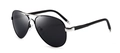 Classic silver metal aviator sunglasses with black polarized lenses for men - C3 Black Silver Frame Black Gray Lens