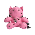 Pink punk-style bear round crossbody bag with metal rivets and black chain strap - Pink