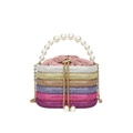 Elegante borsa da sera con strass sfumati, manico di perle di lusso e nappine scintillanti - Colorato