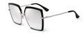 Square fashion glasses with bold black frames and silver metal layered interior detail - C3 Silver Mirror