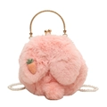 Borsa a coniglio in peluche rosa con orecchie lunghe ricamo carota e tracolla di perle - Rosa Chiaro