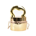 Mini glänzende goldene Acryl Zylinder Tasche mit gewelltem Griff und Kettenriemen - Gold