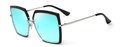 Square black and silver sunglasses with vibrant cyan blue lenses and thin metal temples - C2 Gradient Blue