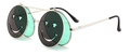 Lunettes de soleil Y2K steampunk en métal argenté avec verres relevables et motif smiley - Vert