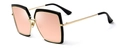 Square black sunglasses with gold metal temples and light pink gradient lenses - C6 Pink
