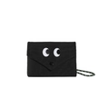 Mini borsa in tela nera con design a grandi occhi cartoon e tracolla in tessuto colorato - Nero