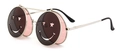 Lunettes de soleil steampunk rondes avec monture argentée et verres roses relevables - Rose