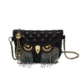 Quilted black shoulder bag with owl-shaped design and multicolor tassel detailing - Black Zircon