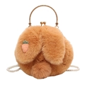 Ginger yellow bunny plush bag with carrot embroidery and gold handle details - Khaki