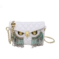 Quirky owl-shaped crossbody bag with quilted white PU leather and colorful beaded tassels - White Zircon