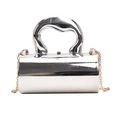Silver mirror cylindrical handbag with thick handle and golden metal chain strap - Silver
