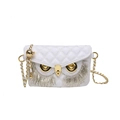 White owl-shaped crossbody bag with diamond quilting and silver beaded fringe tassels - White Tassel