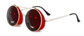 Lunettes steampunk à monture ronde argentée et verres rouges avec découpes étoile et sourire - Rouge