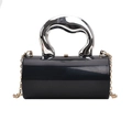 Glossy black cylindrical handbag with artistic silver handle and gold chain strap - Black