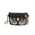 Quilted black owl crossbody bag with purple glitter eyes and long gold tassels - Black Tassel