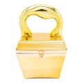 Glänzende goldene Acryl-Box-Tasche mit geometrischem Griff und Gitterrahmen - Gold (Viereckiges Modell)