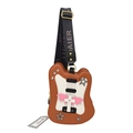 Brown guitar-shaped PU leather crossbody bag with punk rivets and a wide woven strap - Guitar Shape / Brown