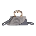 Gray stone pattern crossbody bag with unique gold metal handle and asymmetrical design - Gray