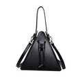Minimalist black triangle handbag with drawstring detail and silver hardware - Black