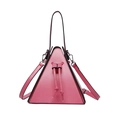 Pink triangular PU leather handbag with drawstring knot detail and shoulder strap - Rose Red