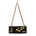 Chique zwarte crossbody tas met gouden vlinder reliëf en grove metalen kettingriem - Zwart