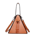 Unique orange triangle handbag with black outlines and drawstring closure - Orange
