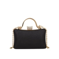 Pochette de soirée noire pailletée avec poignée dorée circulaire et fermoir en strass - Noir