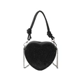 Schicke schwarze Herz-Handtasche mit glitzernden Strasssteinen und Metallkette - Schwarz