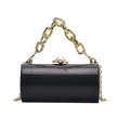 Borsa a cilindro nera lucida con catena dorata e chiusura a perla per donna moda - Nero