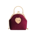 Vintage bordeauxrode fluwelen handtas met goudkleurig hartbeslag en elegante ketting - Bordeauxrood