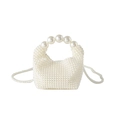 Elegante borsa a tracolla intrecciata in perle da donna con manico tondo e catenina - Bianco
