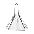 Unique white triangular PU leather handbag with black trim and drawstring detail - White