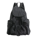 Sac à dos noir à plis tendance avec grande capacité et fermeture à rabat coulissant - Noir