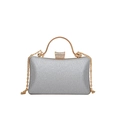 Sparkly silver glitter clutch evening bag with gold handle and rhinestone clasp - Silver