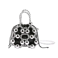 Silberne Perlen-Eimertasche mit schwarzem Kordelzug-Inlay und Metallkugel-Akzenten - Silber