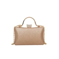 Elegant champagne gold glitter evening clutch bag with sparkling rhinestone closure - Gold