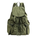 Sac à dos plissé en nylon vert olive avec fermeture à cordon et rabat de protection - Vert