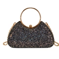 Pochette de soirée noire élégante avec paillettes colorées et grande poignée dorée - Noir