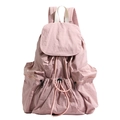Pink pleated nylon backpack with drawstring closure and large side zipper pockets - Pink
