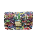 Graffiti print chain crossbody bag with gold hardware and colorful street art patterns - Colorful