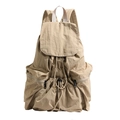 Khaki pleated nylon backpack with flap closure and dual front zipper pockets - Khaki