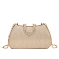 Elegante bolso de noche dorado con purpurina, asa en U de strass y cadena de metal - Dorado