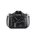 Sac bandoulière noir style veste de motard avec rivets dorés et bandoulière chaîne - Noir