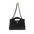 Borsa a mano nera da donna con trapuntatura, logo dorato e tracolla a catena dorata - Nero