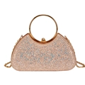 Pochette de soirée pailletée champagne avec poignée circulaire dorée élégante - Champagne