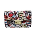 White PU leather crossbody bag with colorful graffiti prints and golden chain strap - Red