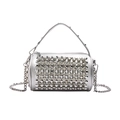 Sac cylindrique chic argenté avec strass brillants et bandoulière chaîne - Argenté